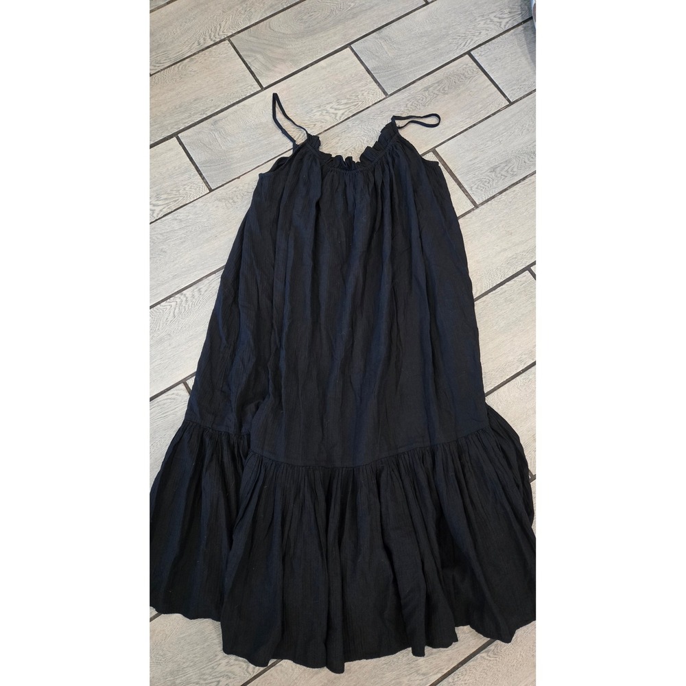 J.Crew Black Cotton Gauze Tiered Maxi Dress L-XL Ruffle Neck Adjustable Straps